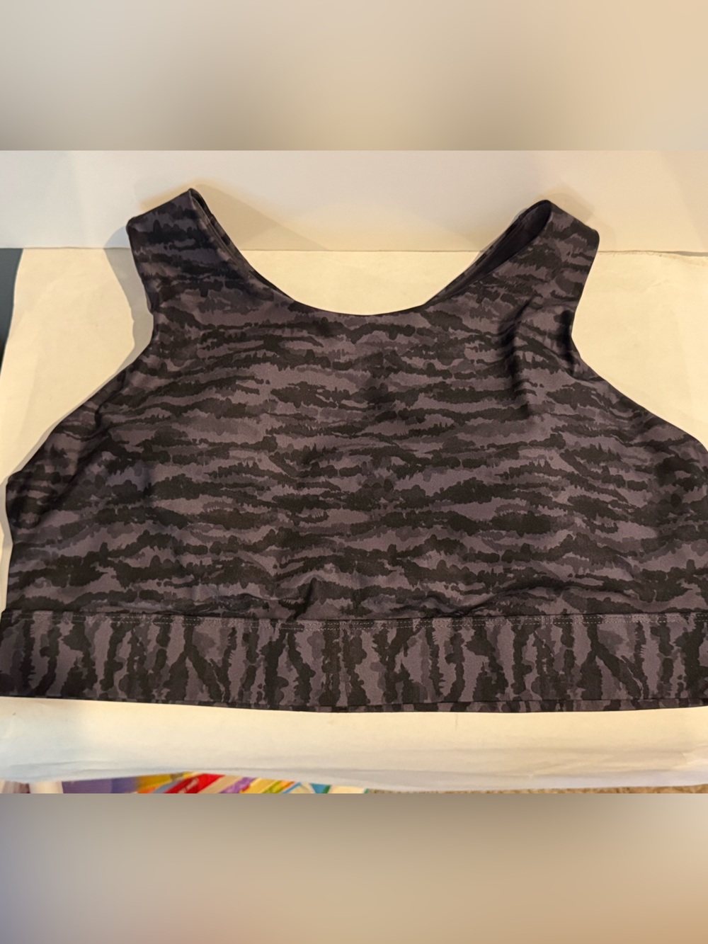 Fabletics Plus Size 1X Tiger Stripe Camo Sports Bra Dark Grey Black Athletic